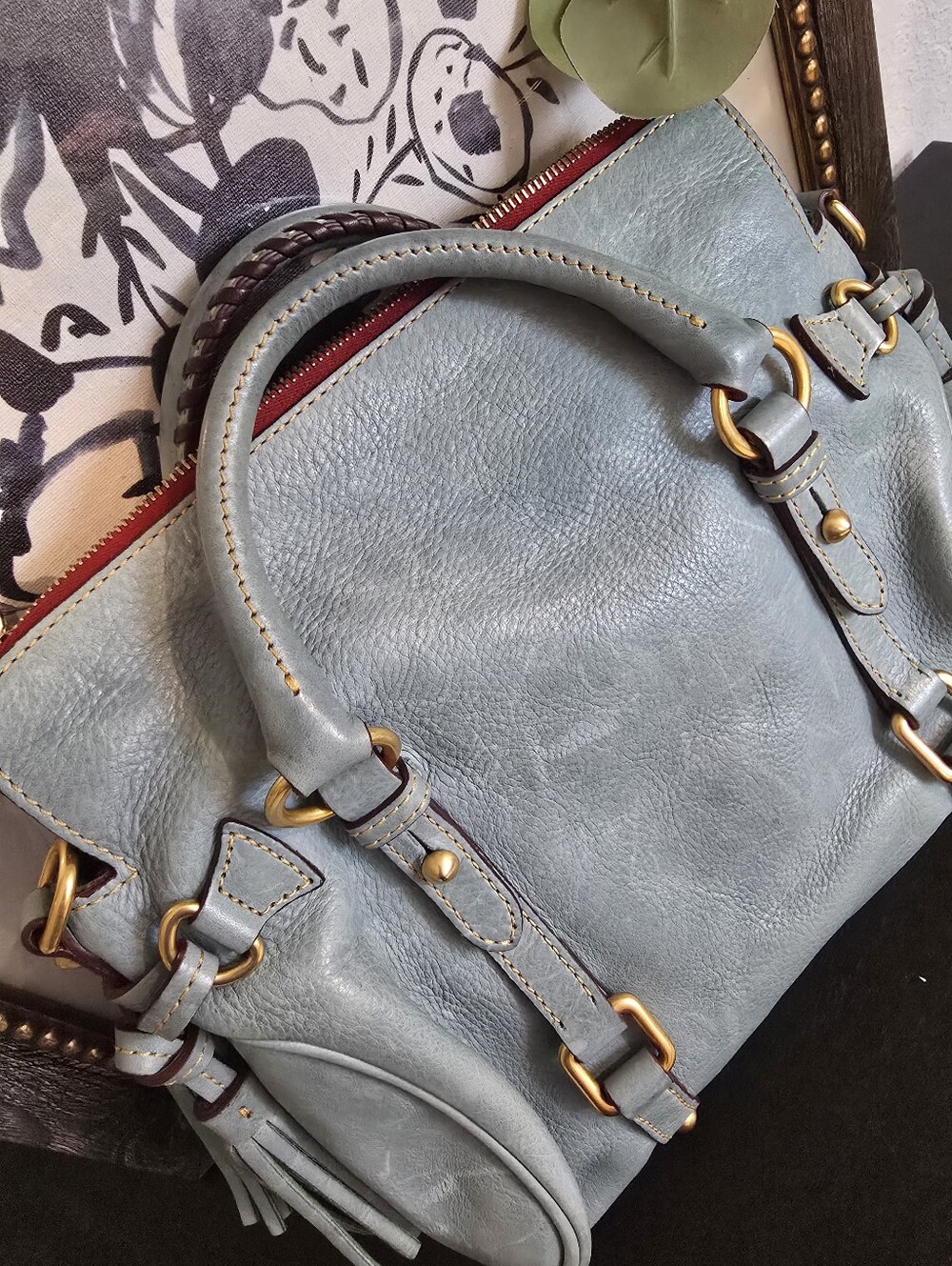 Dooney & Bourke Florentine Vachetta Leather Satchel With Tassel And Buckle - Picture 9 of 13